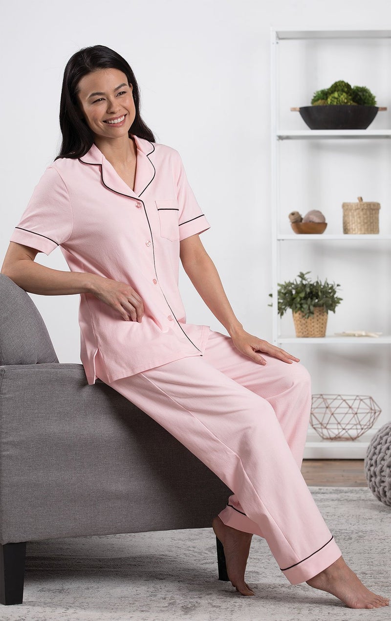 PajamaGram Womens Pajama Set Soft - Short Sleeve PJs for Women, Pink, M, 8-10 - Image 3
